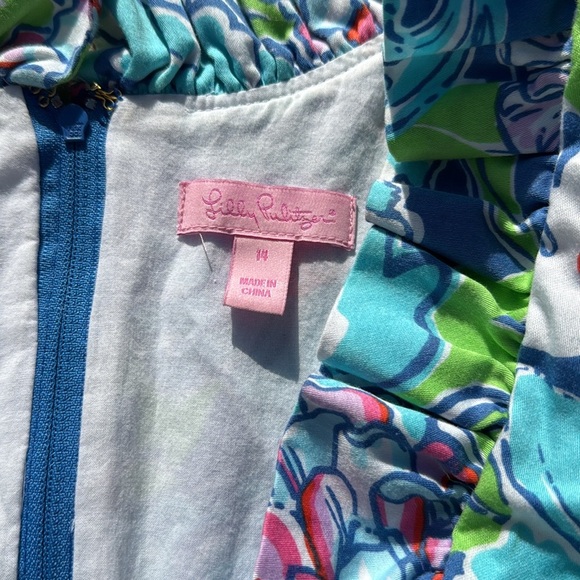 🍍 Lilly Pulitzer Adeline Shift Dress Blue Mayflower, Ruffle Accent Collar, Sz14 - Picture 2 of 3